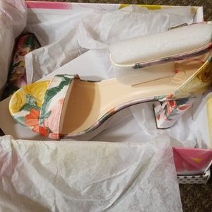 Floral Print Block Heels